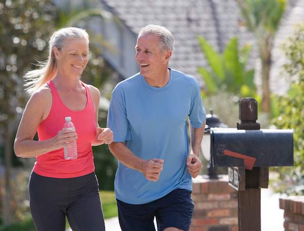 Woman and man running